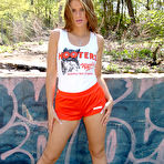 First pic of Ann Angel - Ann Angel takes her tight orange shorts off and fingers her hungry wet meat hole