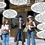 First pic of Wild wild west sex 3D comics and anime sex cartoons about big tits redhead mature babe in bondage and BDSM hardcore acts with cowboy huge cock