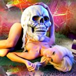 Fourth pic of Wild Blonde Girl Denise Posing With A Skull