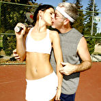 Second pic of porn star Tanner Mayes sucks her experienced tennis coach on the court!