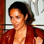 Third pic of Salma Hayek shows deep cleavage in leather jacket