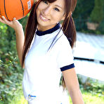 First pic of Ayaka Enomoto Asian in sports outfit plays with ball outdoor
