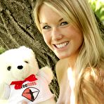 Fourth pic of Private Jewel - Private Jewel posing in FreeOnes outfit outdoors in the park and hugging a teddy bear