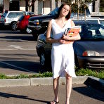 First pic of Jassie James - Jassie James takes her white dress outdoors on the parking lot and shows off.