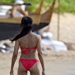 Fourth pic of Padma Lakshmi in red bikini on a beach
