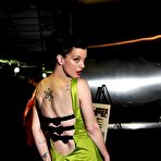 Third pic of Pauley Perrette in short green dress at Grammy redcarpet