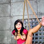 Second pic of SexPreviews - Beretta James in pink is rope bound with red ballgag het pussy toy fucked