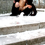 Third pic of Natasha S - Natasha S takes her fur coat outdoors and teases us in sexy black stockings.