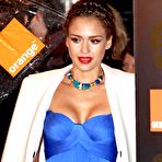 First pic of Jessica Alba posing for paparazzi in long blue dress at BAFTA Film Awards 2011