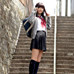 Third pic of Yuuri Shiina Asian in school uniform is so cute while walking
