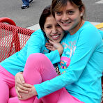 First pic of Two latina girls in tight pink leggings have fun in the park