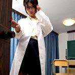 First pic of Noriko Kijima Asian is erotic doctor with red fishnets and specs