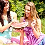 First pic of Two licentious chicks Morgan Blanchette and Alexis Crystal are naked playing hotly at picnic