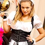 Fourth pic of Curvy teen in french maid uniform, stockings and heels (Ursula)