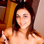 Third pic of Divine brunette teen Eva Strauss shows her shaved snatch as well as puffy nipples with pride.