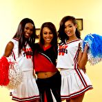 First pic of Black cheerleaders Skin Diamond, Leilani Leeane and Ana Foxxx suck and fuck one pecker