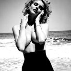 First pic of Eva Herzigova topless on the beach black-&-white photoset