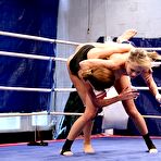 Third pic of Lesbian fighters Debbie White and Blue Angel bare it all and have oral sex in the ring