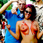 First pic of Pinky A with painted boobs gives blowjob and gets boned in public place