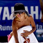 Second pic of Shauna Sand cleavage & side of boob in bikini on the beach in Miami