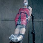 Third pic of SexPreviews - Bambi Belle is bound in metal and plastic wrap her pussy dungeon exposed