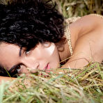 Fourth pic of Curly-haired brunette shows her exotic nude body in the haystack - aMetart.com