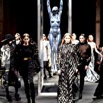 Second pic of Gigi Hadid in see through dress runway at Alberta Ferretti FallWinter show at Milan fashion week