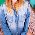 First pic of Denim-wearing redheaded teen fingering her juicy little pussy on cam - IamXXX.com