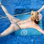 Second pic of Poolside water bondage for slim slave girl Jenni Lee that loves to be spreadeagled