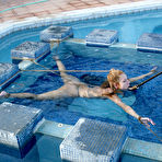Fourth pic of Poolside water bondage for slim slave girl Jenni Lee that loves to be spreadeagled