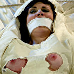 Fourth pic of Helpless brunette Andy San Dimas gets wrapped in cotton sheet after water torture