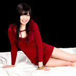 Third pic of Lady in red Moeka Kurihara spreads her legs to show off the points of entry
