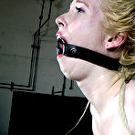 Second pic of SexPreviews - Nicki Blue petite blonde in full body rope bondage has tits clamped in dungeon