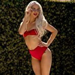 First pic of Blonde hottie Elsa Jean takes off her red bikini by the pool
