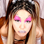 First pic of Tight tiny titted asian Miko with amazing make-up poses in silver boots