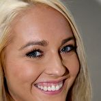 First pic of Pretty blonde Ashley Stone is smiling into camera and showing mouth filled with jizz of two rods