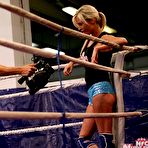 Second pic of Two uniformed blondes Laura Crystal and Michelle Moist fight in the ring aggressively