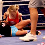 Third pic of Two uniformed blondes Laura Crystal and Michelle Moist fight in the ring aggressively