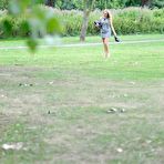 Third pic of Busty stockings girl Hayley-Mrie Coppin has found a quiet place to strip in the park