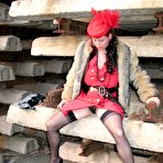 Third pic of Callgirl Bitch Glamorous Red Couture Women`s Outfit In The Open Outdoor Public Country Sexy Fully Clothed Elegant Vintage Lingerie Garter Belts Fox Fur Coat Movie 13:53
