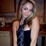 First pic of Blonde coed Brooke Marks is in a miniskirt, she strips topless and teases in a handbra