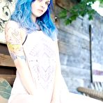 First pic of Tattooed blue haired babe stripping panties off her sexy ass | Erotic Beauties