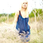 First pic of Blonde girl Aljena A takes off her dress and fools around in the blossoming meadow