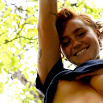 Fourth pic of Cute redhead teen Dabney Conrad showing perky tits in the woods for Zishy | Erotic Beauties