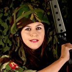 Second pic of Denise-Davies-Army-Fatigue-Guns-And-36KK-Big-Natural-Tits