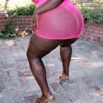 First pic of Black fattie Chyna White PlumperPass poses in pink fishnet dress and gets slammed