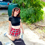 First pic of naughty mom loves dressing up as a teen and get wet in her husbands car