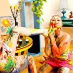 Fourth pic of Valery Hilton and her brunette girlfriend go crazy about painting and body art