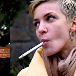 First pic of Russian Smokers | Short cut hair blonde girl is smoking all white 120mm cigarettes