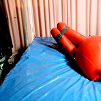 Third pic of Rubberdomina | Red rubber Latex bondage suit